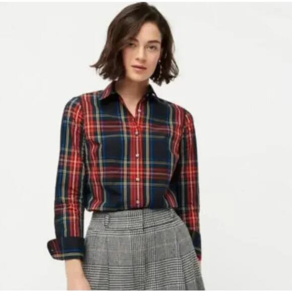 J. Crew Slim Stretch Perfect Shirt in Black Stewart Tartan Plaid Size 6P - Picture 1 of 7